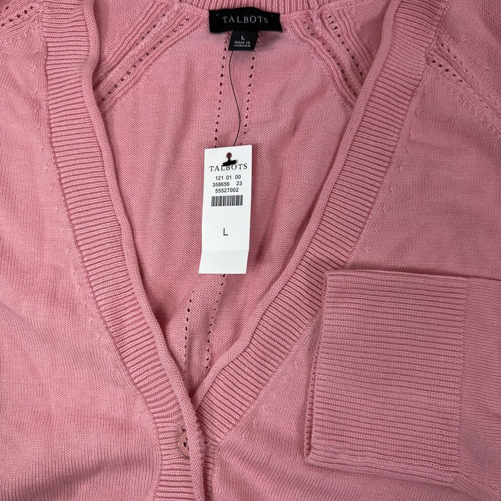 NWT Talbots Sweater Cardigan Women's Large Pink Long Sleeve‎ Button Front
